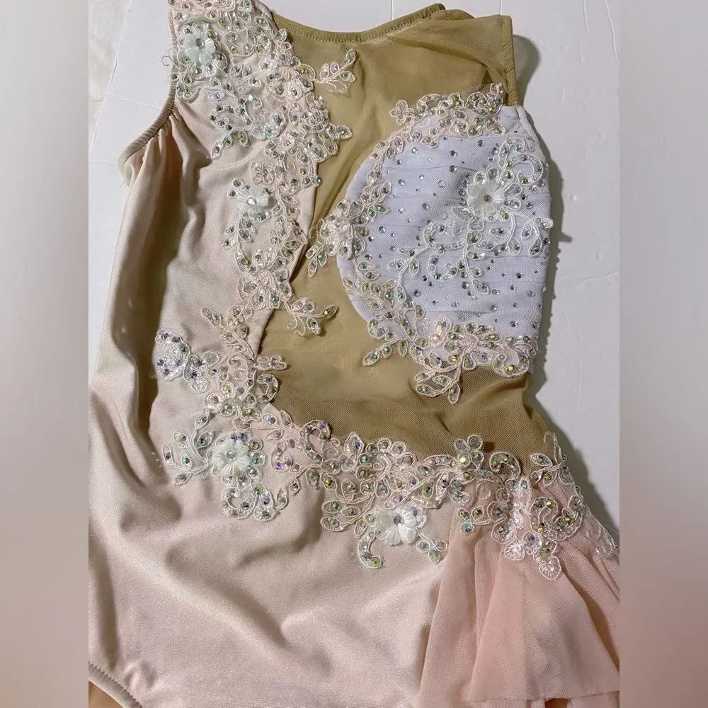Glamour competition solo dance costume blush pink nude illusion lyrical SA adult